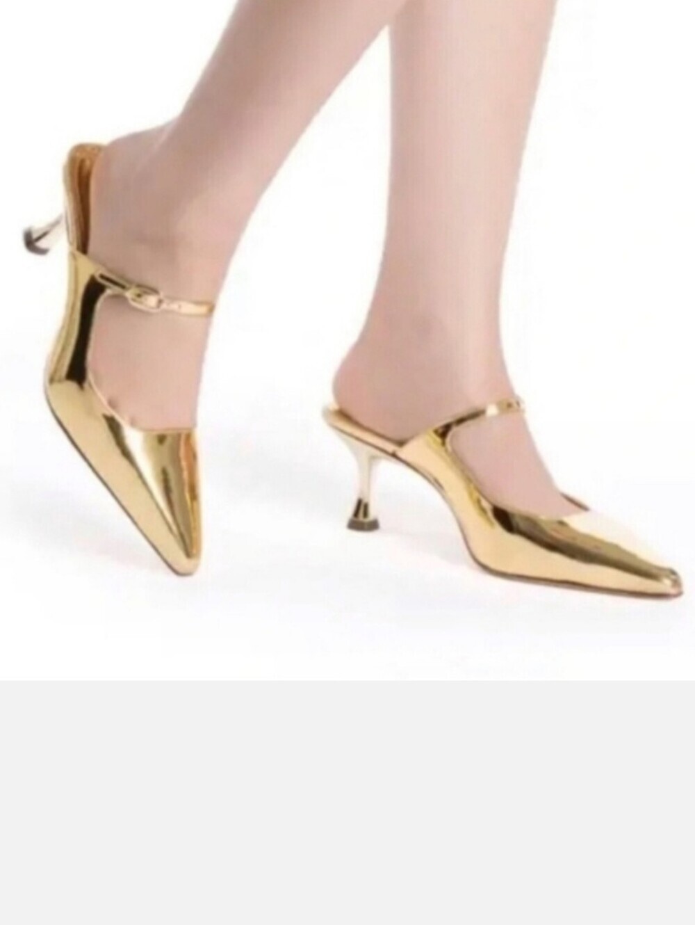 NEW L'arroude Metallic Gold Patent Leather Pointed Toe Wedding Mule Shoe Size 9